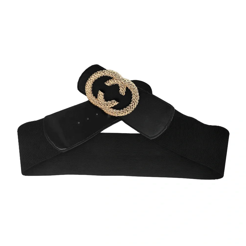 Gold & Red Vegan Leather Wide Waist Statement Belt